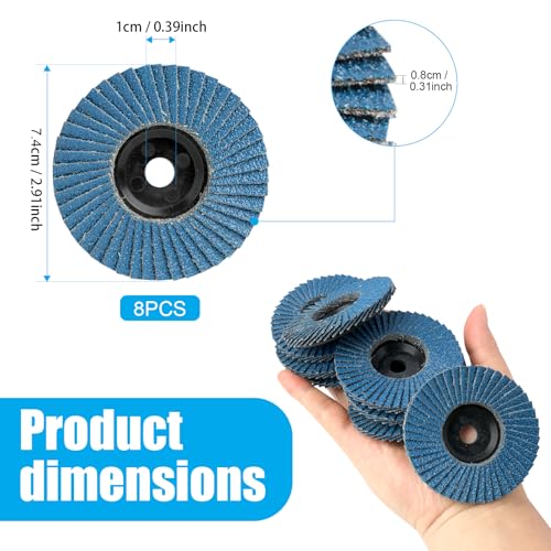 8er Set Fächerscheiben Lamellenscheiben für Winkelschleifer, Schleifmopteller Ø 76 mm x 10 mm, Hochwertige Schleifscheiben in Blau für Metall, Holz und PVC, Passend für 10,8-12V Winkelschleifer