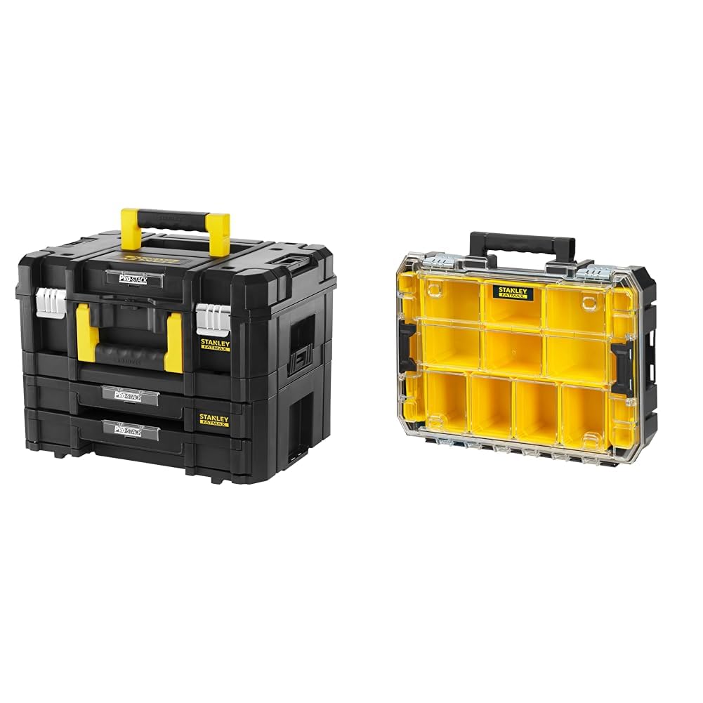 Stanley FMST1-71981 Kit 2 Mallettes Modulable Tstak/PRO-STACK Gamme Fatmax - 21.5L & STANLEY - ORGANISEUR GRANDE CAPACITÉ STANLEY FATMAX PRO-STACK - FMST82967-1