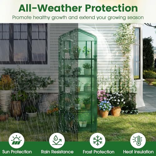 Giantex Mini Greenhouse Indoor Outdoor, 27" x 19" x 75" Portable Plant Grow House with 5 Tier Shelves, PE Cover, Roll-Up Zipper Door, Rustproof Elector-Coating Metal Frame for Patio Balcony Garden - Image 2