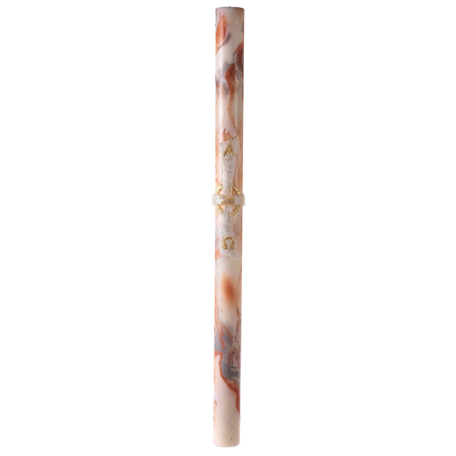 Holyart Paschal candle with cross Alpha Omega lamb white orange marbled 120x8 cm