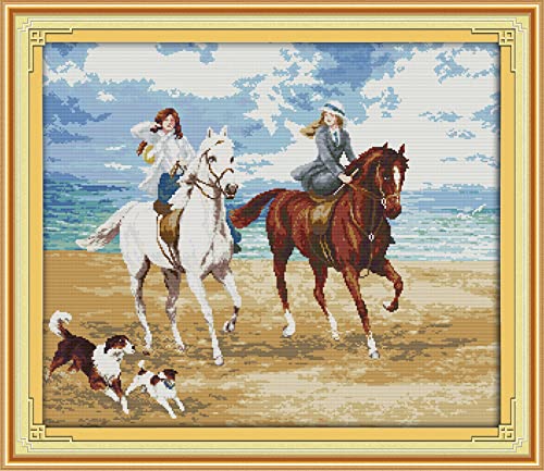 Kit broderie point de croix Femme à cheval 11CT toile imprimée 40x50cm