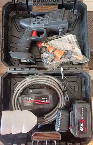 Image of Revin Enterprise Double Bettery Portable Wireless Pressure Washer Gun 48V 12000mah High Pressure Water Gun for Car Wash Bike Washing Cleaning, Adjustable Nozzle and 5M Hose Pipe (Double BETTERY).