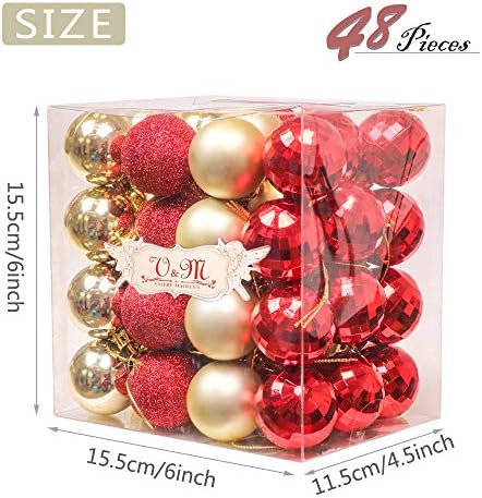 Valery Madelyn 48pcs 4cm Shatterproof Christmas Baubles, Luxury Red and Gold Christmas Ball Ornaments for Christmas Tree Decoration