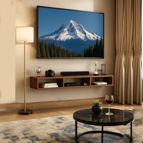 IWH IRON WOOD HANDICRAFT Wooden Wall Mounted Floating TV Stand/TV Entertainment Unit for Living Room with Storage Shelf - 32-48 INCHES (Walnut)