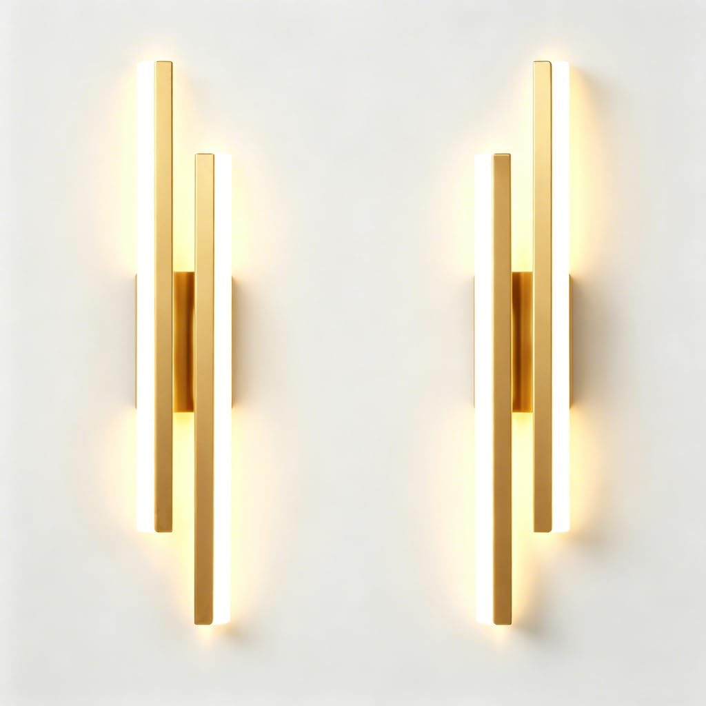 Tidinglove 2 Pack LED Wall Sconce Modern Linear Wall Lamp Gold Long Strip Wall Light Fixture Acrylic Shade 19.6 Inch Indoor Iron Hardwired Wall Sconces (3 Color Modes Adjustable, Gold)