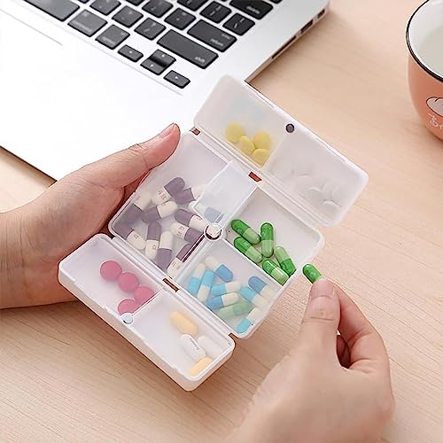 Image of House of Quirk Pill Organizer, 7 Compartments Portable Pill Case Travel Pill Organizer,Folding Design Pill Box for Purse Pocket to Hold Vitamins,Cod Liver Oil,Supplements and Medication (White)