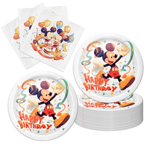 40PCS Mickey Party Supplies Set Birthday Decorations Tableware Kit With 20 7Plates 20 Napkins for Mickey Party Decoration