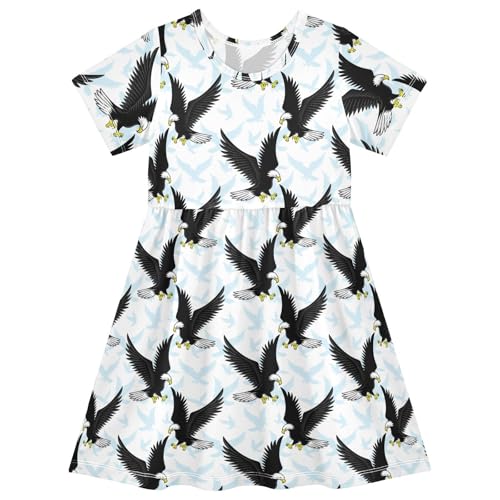 CaTaKu Girls Eagles Birds Dresses Toddler Summer Dress Short Sleeve Dresses for Girls Sundress 2-8T