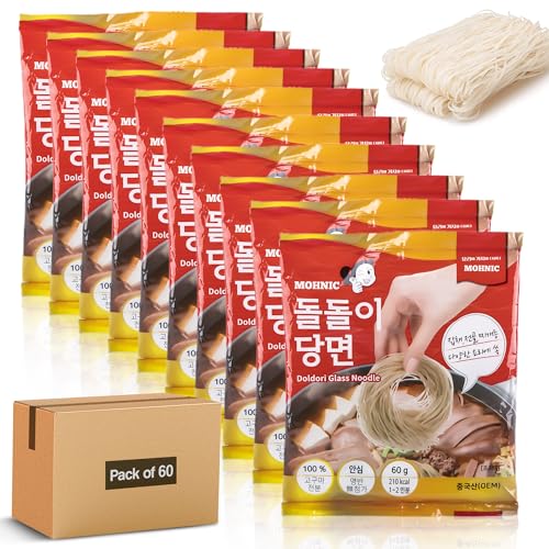 MOHNIC Thin Sweet Potato Glass Noodles | 5 Pack x 2.12 oz each | Korean Food Perfect for Stir Fry, Korean Noodles Japchae, and More | Substitute for Vermicelli, Rice Noodles, Pasta | 당면, 잡채 (60, Thin)