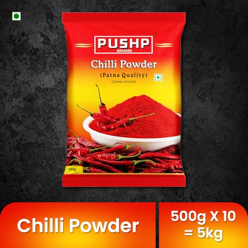 Image of PUSHP Brand Red Chilli Powder 500g, Lal Mirch Powder with natural Oils | Patna Quality Lal Mirchi Powder (Pack Of 10) | Perfect for Cooking, Pickles, Gravies & Traditional Indian Dishes