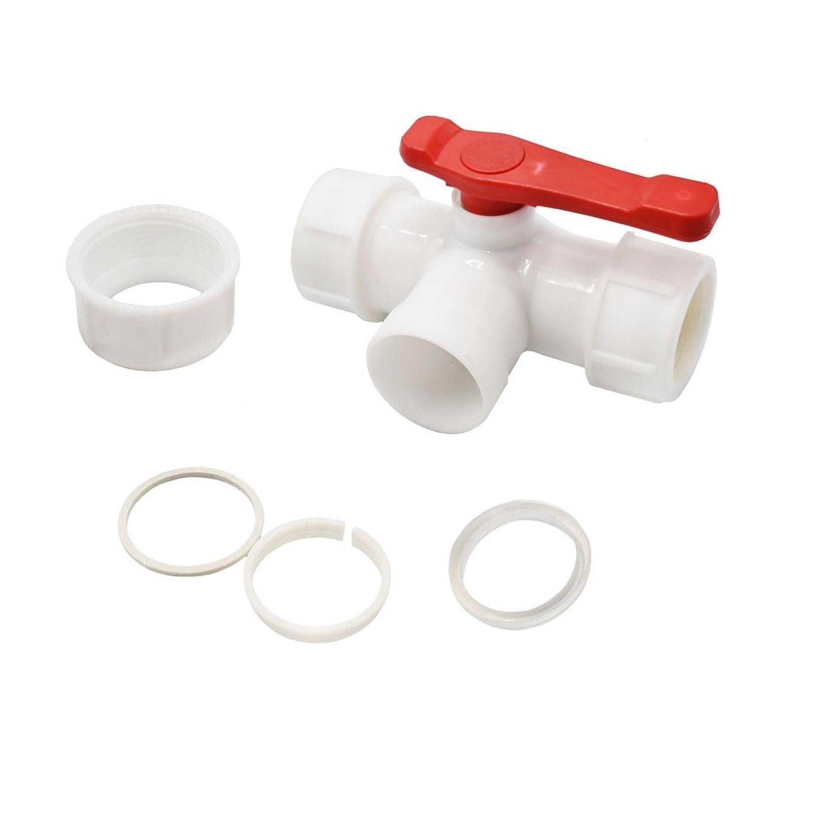 Zawór kulowy z pełnym przejściem, Trójnik z plastikowym zaworem kulowym 3-drożnym do rur wodnych PVC i PE(50 mm x TEE)