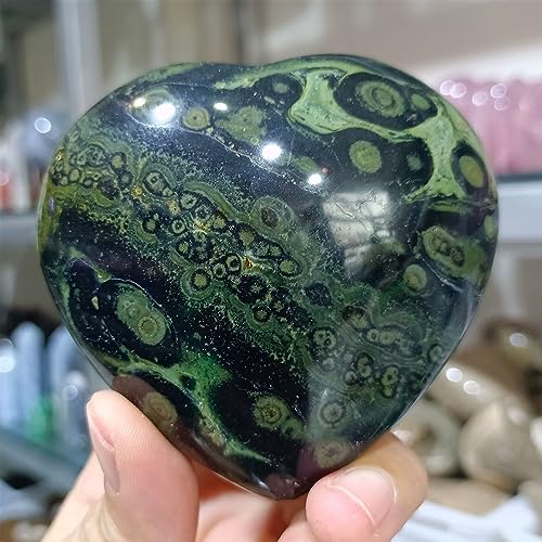 Cœur en pierre verte d'œil de paon pour décoration de bureau zen