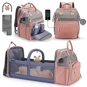 Diaper Bag Backpack with Changing Station, Baby Bag for Boys & Girls,Waterproof Changing Pad, Sunshade and Toy Bar