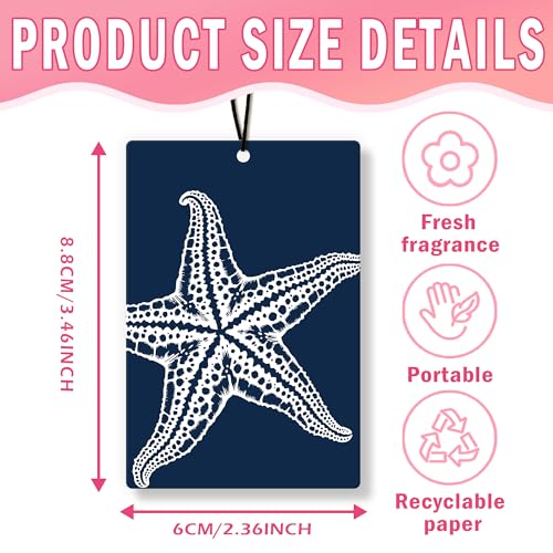 Image of Coastal Beach Car Air Freshener 4Pcs, Navy Blue Starfish Octopus Crab Beach Air Freshener for Car Interior Closet Drawer Books, Ocean Coastal Beachy Car Mirror Decor Hanging