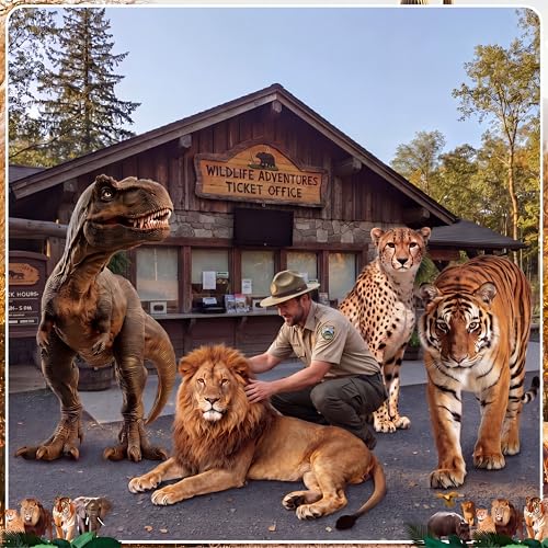 Image of Qunclay 4 Pack Jungle Animals Cardboard Cutout Safari Party Decoration Life Size Dinosaur Lion Tiger Leopard Photo Booth Prop Stand up Display Party Decor for Zoo Wildlife Birthday
