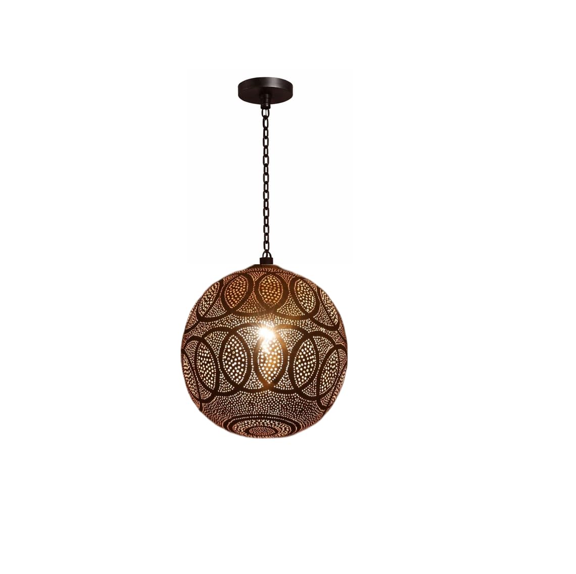Moroccan Pendant Light Fixture, Handmade Brass Globe Hanging Ceiling Light, Perforated Metal Lantern Chandelier for Kitchen Island, Dining Room, Entryway (Black)