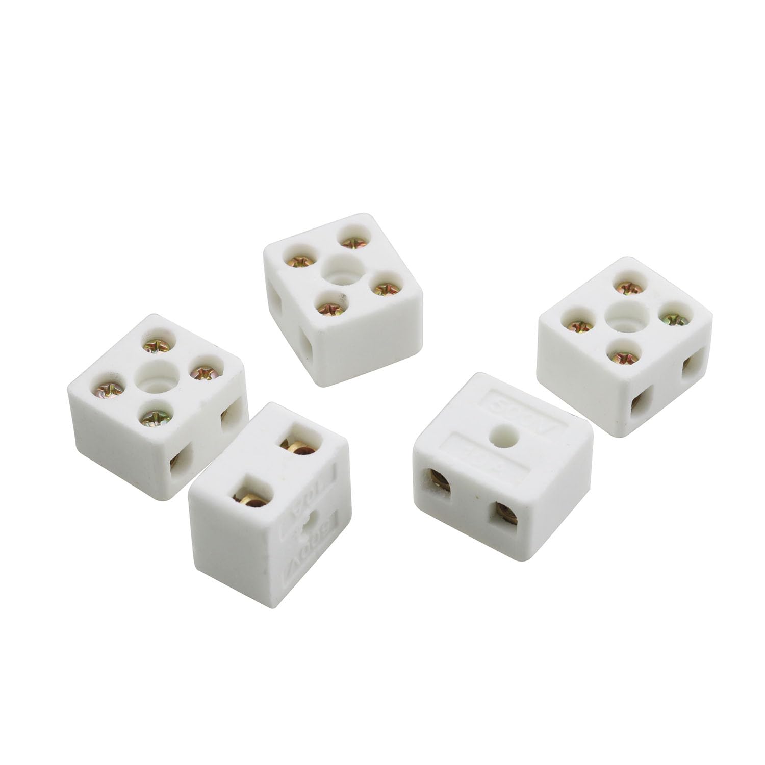 TAODAN 5PCS Bidirectional 5 Holes Ceramic Terminal Block 380V 25A Connector for Wire Cable Connection