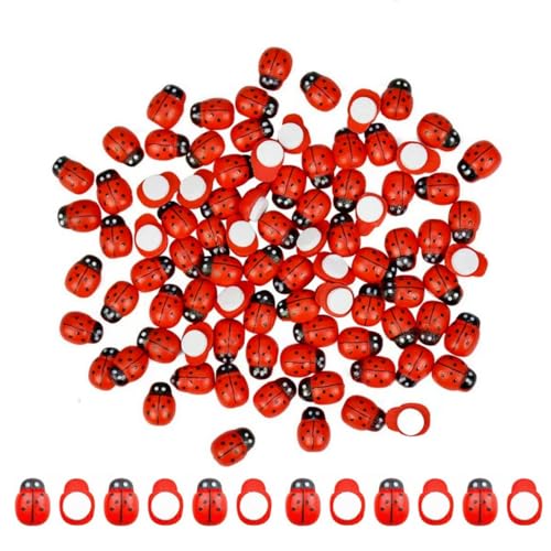 Frdelma Coccinelle Adesivo, 100 Pezzi Mini Coccinelle Legno Piccole Coccinelle per l'artigianato Fai da Te Scrapbooking Party Wedding Decorazione (9 * 12 mm)