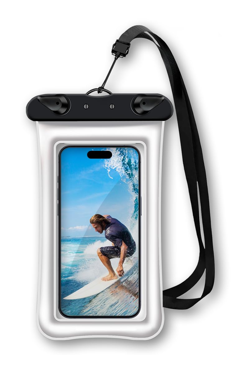 Floating Waterproof Phone Pouch Fits Keecoo P11 Pro and Other Cellphone up to 7.2", Universal Underwater Dry Bag with Strap, IPX8 Airbag Floatable Phone Case Wallet for Swimming Outdoor(White)