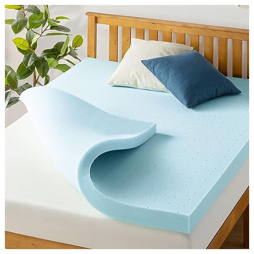 Best Price Mattress 4 Inch Ventilated Memory Foam Mattress Topper, Cooling Gel Infusion, CertiPUR-US Certified, Queen, Blue