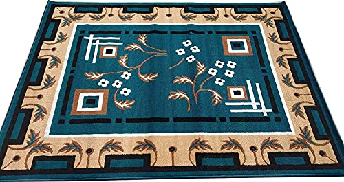 Image of GULDASTA Blue BCF Carpet 5x7 Feet Anti-Slip Floral Area Rug Living Room Dining Table