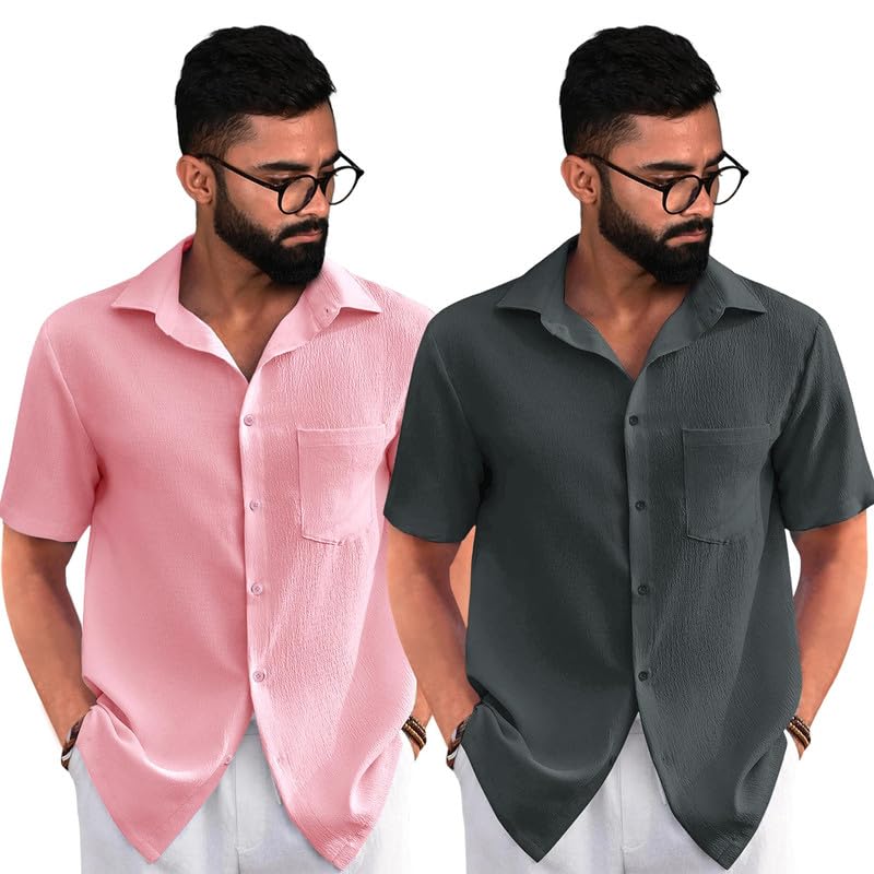 Image of Tee Projekt Textured Shirts for Men l Short Sleeve Shirt l Regular Fit Summer Shirts (Pack of 2)