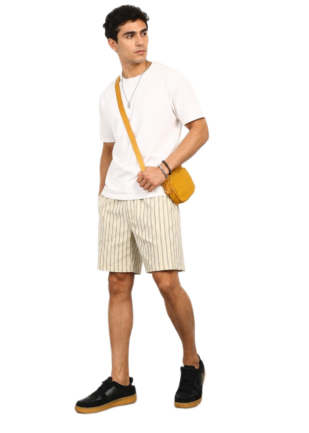 Men's Classic Beige & Grey Striped Linen Regular Fit Casual Shorts – Mid-Rise Elasticated Waistband S to XXL-picture-26