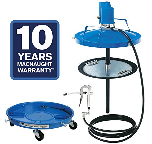 Macnaught Legendary P6TR 50:1 Air-Operated Greasing Pump for 120 lb. Containers. Includes Booster Gun, Hose and Trolley, Low Air Consumption (3CFM)