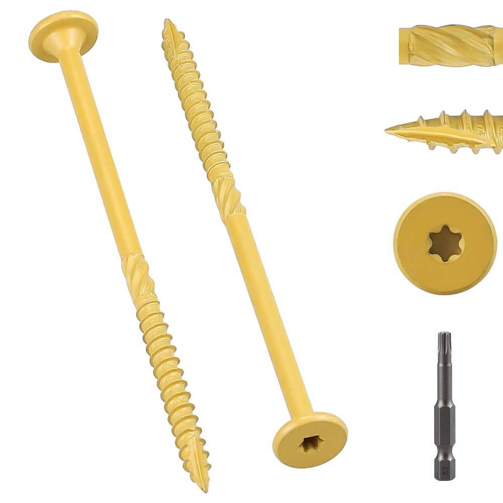 50 Pack 1/4 x 3 inch Heavy-Duty Structural Wood Screws, Star Drive, Rust Resistant Screws for Deck, Timber, Log, Landscaping, Yellow Epoxy Coated,