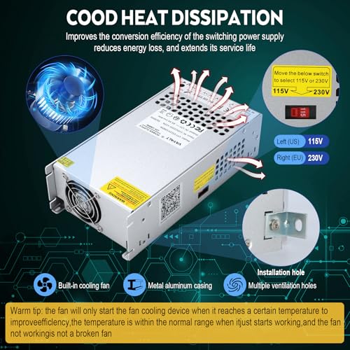 Image of VAYALT DC 12V 83.3A 1000W Switching Power Supply, 110V /220V AC to DC Converter, Universal Regulated Switching, 12V Power Supply for CCTV Camera System, 3D Printer, LED Strip, Computer Project