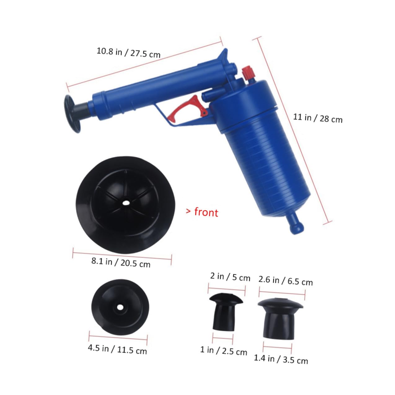 Déboucheur à Pompe à Piston Haute Pression Facile à Utiliser Quatre Ventouses en ABS et Caoutchouc pour Lavabo, Bain et Toilettes