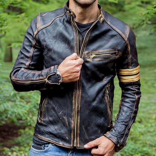 Image of Men Premium Distressed Brown Padded Armored Cowhide Leather Coat | Vintage Cafe Racer Protective Moto Jacket