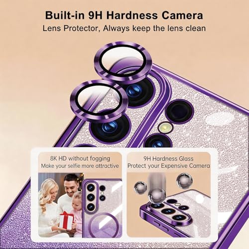 Image of Misscase for Samsung Galaxy S26 Ultra Case Compatible with MagSafe,Built-in Camera Lens Protector Full Protection Soft TPU Anti-Scratch Anti-Fingerprint Magnetic Glitter Slim Case Cover Purple