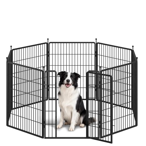 Fobyfurny Welpenauslauf Metall Welpenlaufstall 80 cm Hoch Faltbares Freilaufgehege mit Tür für Innen und Außen Tierlaufstall Laufstall DIY 8 Gitterplatten mit 2 Türschlössern Schwarz