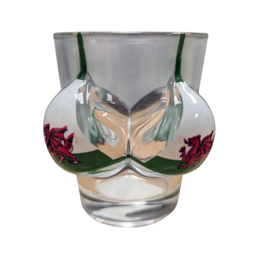 Manav Wales Flag Boobs Bikini Top Shot Glass – Novelty Welsh Dragon Party Shot Glass with Fun Bikini Design | Cymru National Flag Collectible Drinkware | Humorous Souvenir Gift for Celebrations