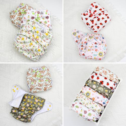 Image of Mama Koala 6 Pack Reusable Cloth Diapers 3.0 for Babies Girls Newborn, One-Size Adjustable Baby Diaper, Durable Stitching, Back Opening for Inserts, Breathable Awj Lining, Leak Prevention-Critter Pals