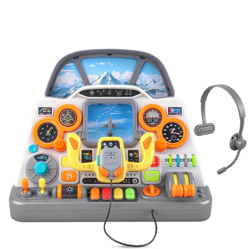 elzle Flugzeug Cockpit Armaturenbrett Flugzeug Simulator mit Licht und Sound Geburtstagsgeschenk für Jungen und Mädchen Ab 3 Jahren