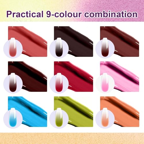 Image of THR3E STROKES Solid Cream GelPolish Set, 9 Colors Pudding Gel Nail Polish Palette with Nail Brush, Nude Pink Orange Red Solid Gel Polish Nail Art Kit Soak Off Portable Gift for Girls /Friend DIY Home (D)
