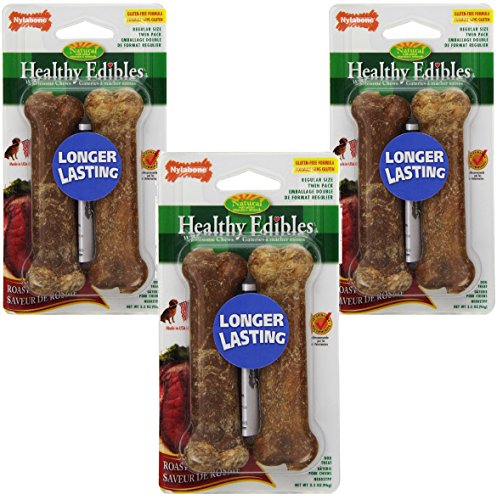 Nylabone Healthy Edibles Roast Beef Flavored Treat Bones, Size Regular - 6 Bone Total (3 Packages with 2 Bones each) (Best Bone Denton China England)