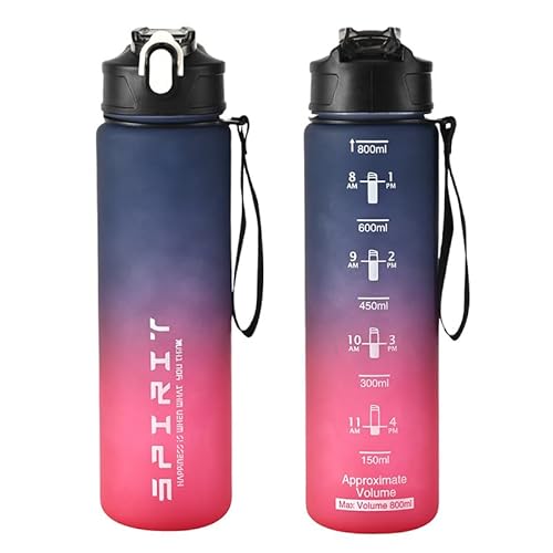 Xingdianfu Trinkflasche, 800ml Wasserflasche mit Strohhalm, Trinkflasche Sport Auslaufsicher mit Zeitmarkierung, Sportflasche für Fitness, Schule, Yoga, Outdoor (Lila) Xingdianfu Trinkflasche, 800ml Wasserflasche mit Strohhalm, Trinkflasche Sport Auslaufsicher mit Zeitmarkierung, Sportflasche für Fitness, Schule, Yoga, Outdoor (Lila)