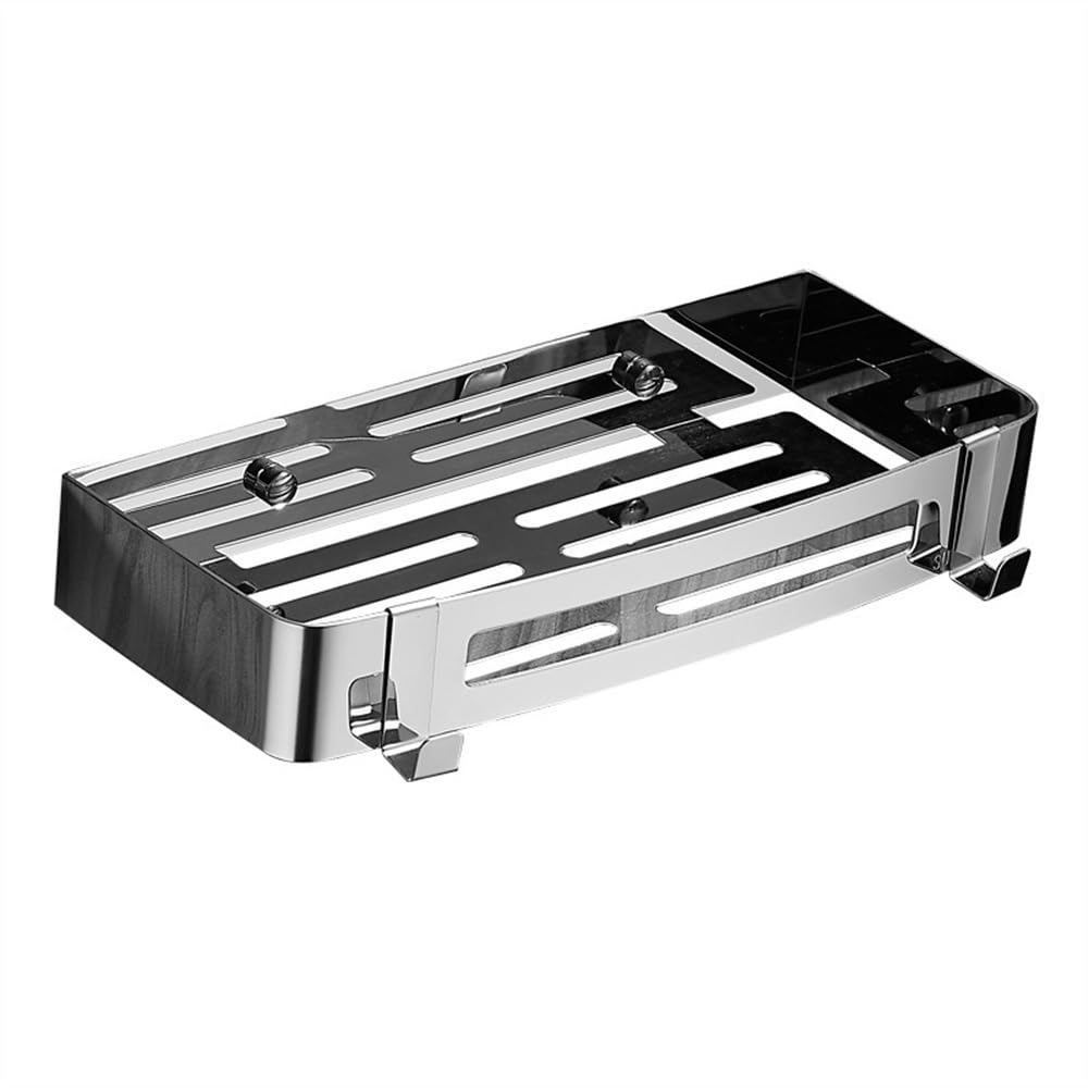 Bathroom Shelves Shower Caddy with 2 Movable Hooks Adhesive Hanging Shower Shelf No Drilling Stainless Steel Shower Shelf