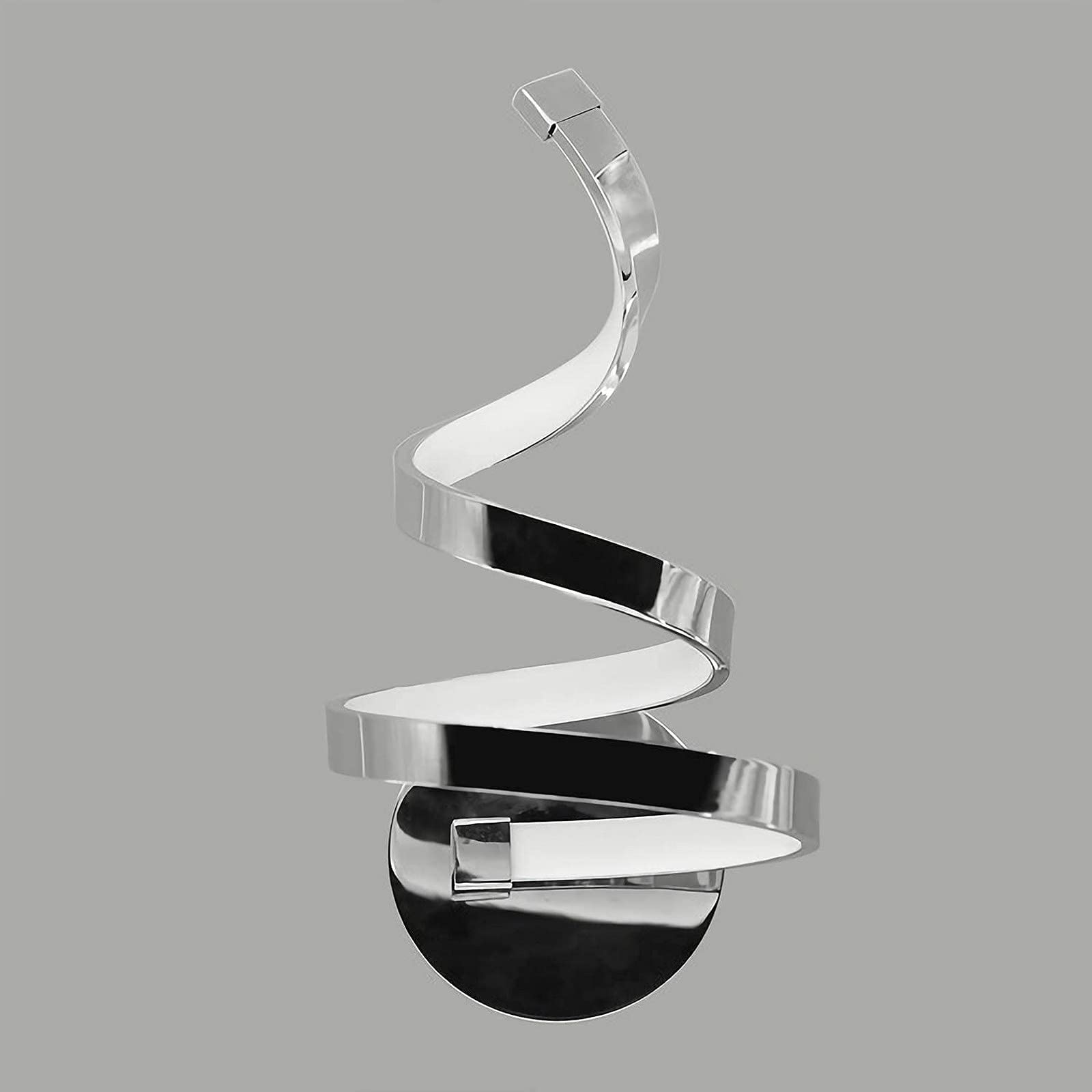 Lámpara de Pared LED Moderna con Espejo, 20 W, diseño Espiral Creativo, lámpara de mesita de Noche de Aluminio acrílico, iluminación cálida, para Dormitorio (cromada).