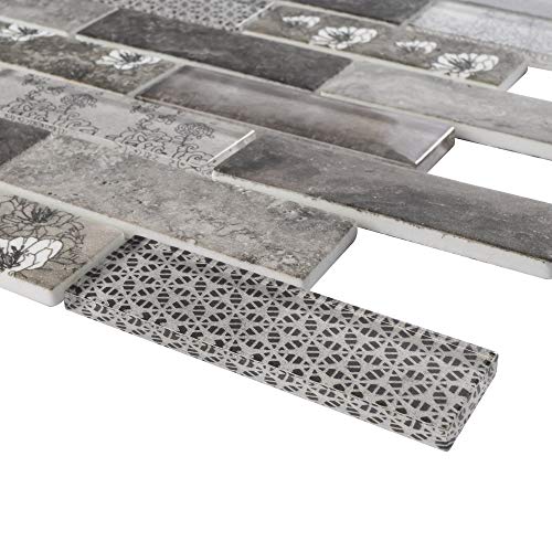 Tenedos 1x4 Brick Recycled Glass Mosaic Tile in Grey for