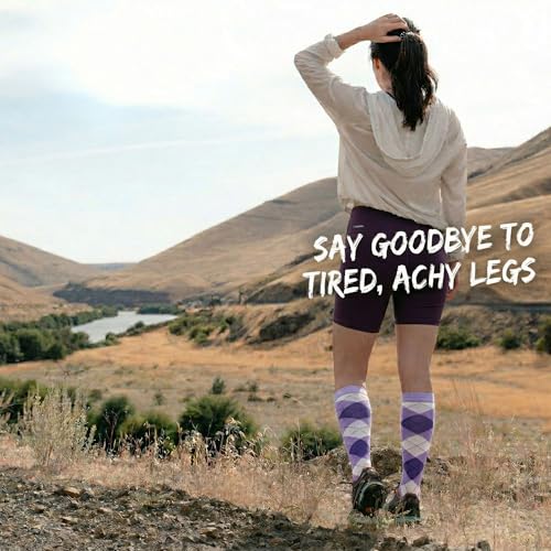 Image of Couver Women's Argyle Knee High Socks - Soft Acrylic Over the Calf Tube Style Socks for Casual Athletic - One Size