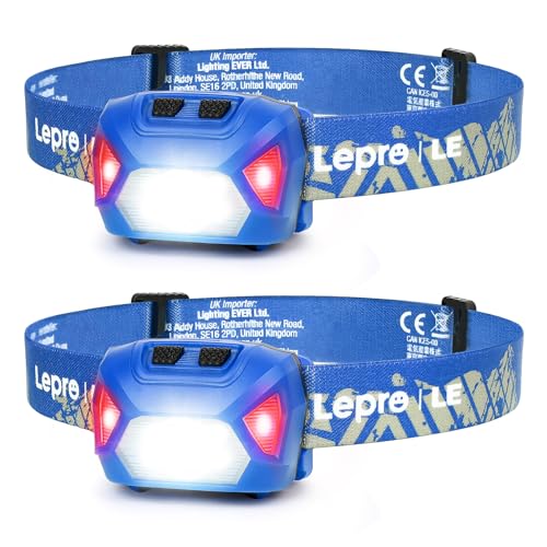 Lepro Head Torch [2 Pack] Super Bright LED Headlamp with 6 Lighting Modes Waterproof Battery Powered LED Lightweight Headlight for Cycling Running Camping for Kids Adults [Not Included Battery]