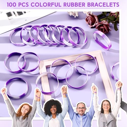 Image of Liliful 100 Pcs Silicone Rubber Wristbands Rubber Wristband Bracelet Bands for Silicone Wristbands for Women Men(Purple and White)