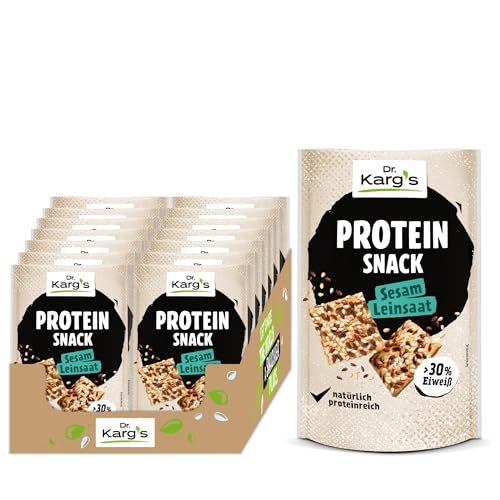 Dr. Karg’s Protein-Snack Sesam Leinsaat - knusprig, vegan, proteinreich, Snack mit mehr als 30% Eiweiß & weniger Kohlenhydraten sowie extra vielen Saaten, Proteinquelle, ohne Zusatzstoffe, 14x85g