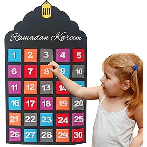 1Pcs Ra-madan Calendar 2022, Reusable Eid Calendar Countdown Ra-madan Calendar with 30 Small Pockets, R-amadan Wall Calendar Eid Calender Activities for Kids, Ra-madan Mu-barak Decor for Home Wall Cover