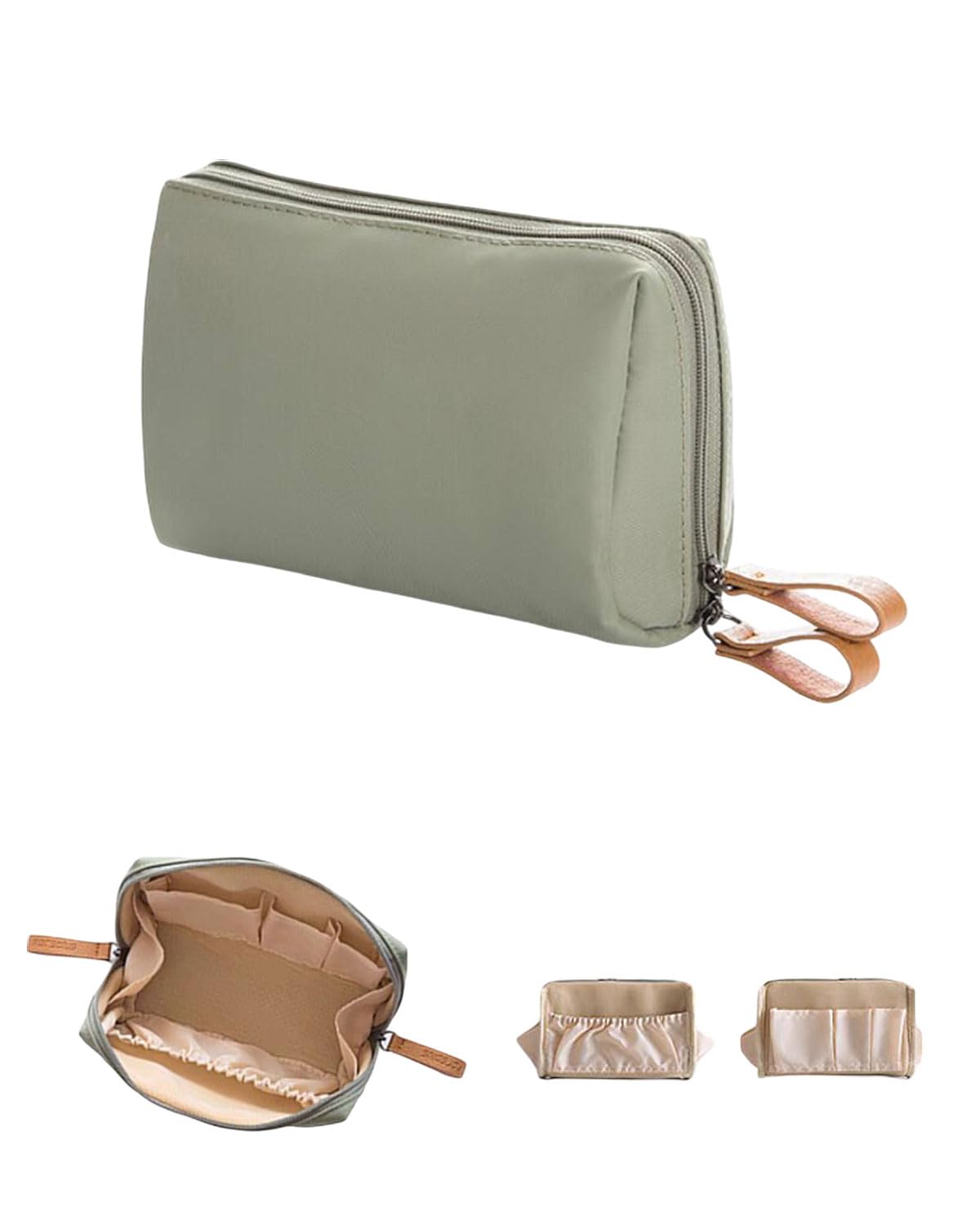 KGDUYC Neceser Maquillaje Pequeño, Bolsa Maquillaje para Bolso, Bolsas de Cosméticos de Viaje Portátil, Bolsa de Aseo de Viaje con Cremallera y Compartimento para Mujer - verde