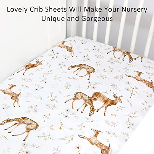 Image of Fitted Crib Sheet 2 Pack, Crib Sheets 28 inchx 52 inch for Boys & Girls, Super Soft Breathable Toddler Bed Sheets for Standard Crib & Toddler Bed Mattress, Woodland Animal